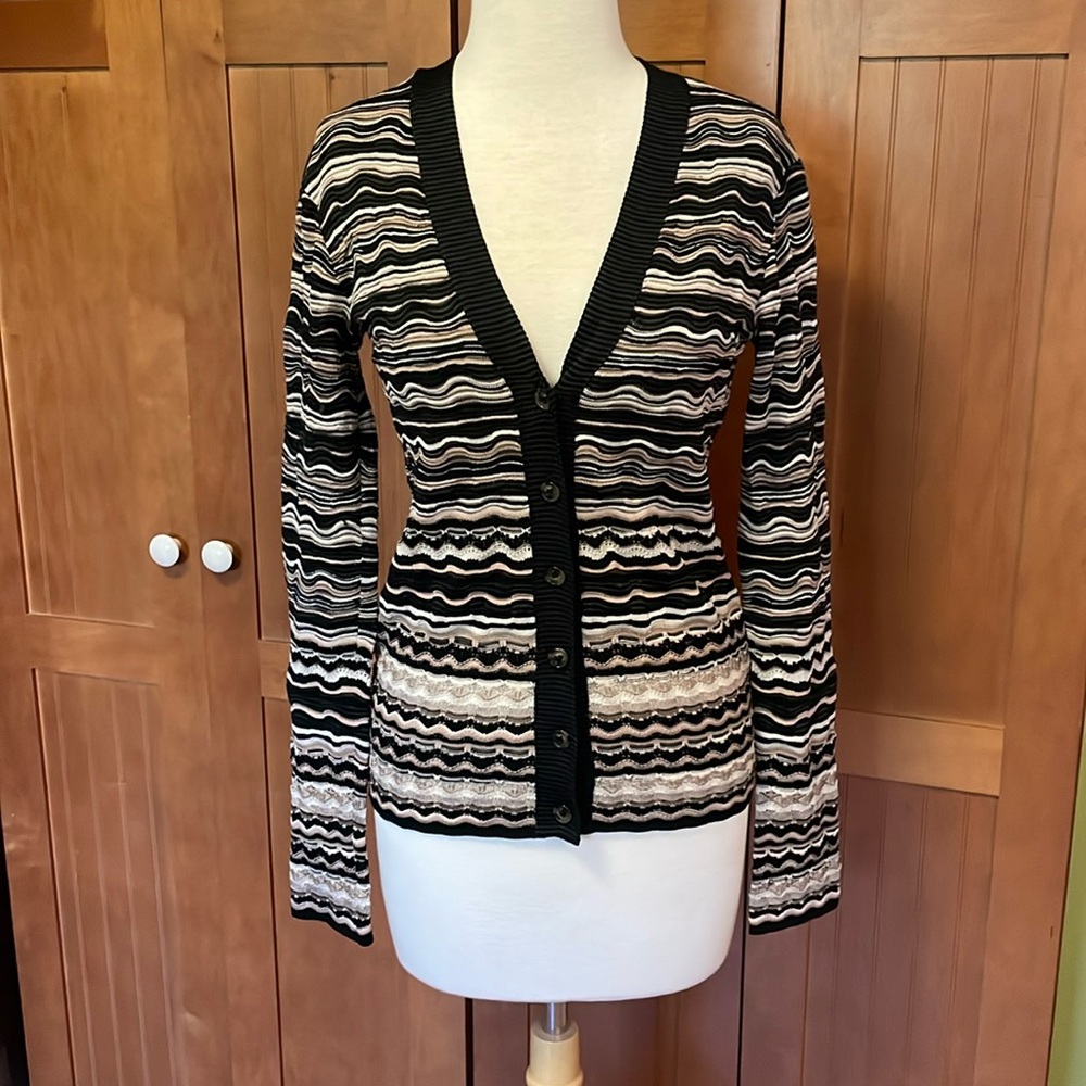 Missoni long sleeve black, beige, white & blush cardigan.  Size 6.